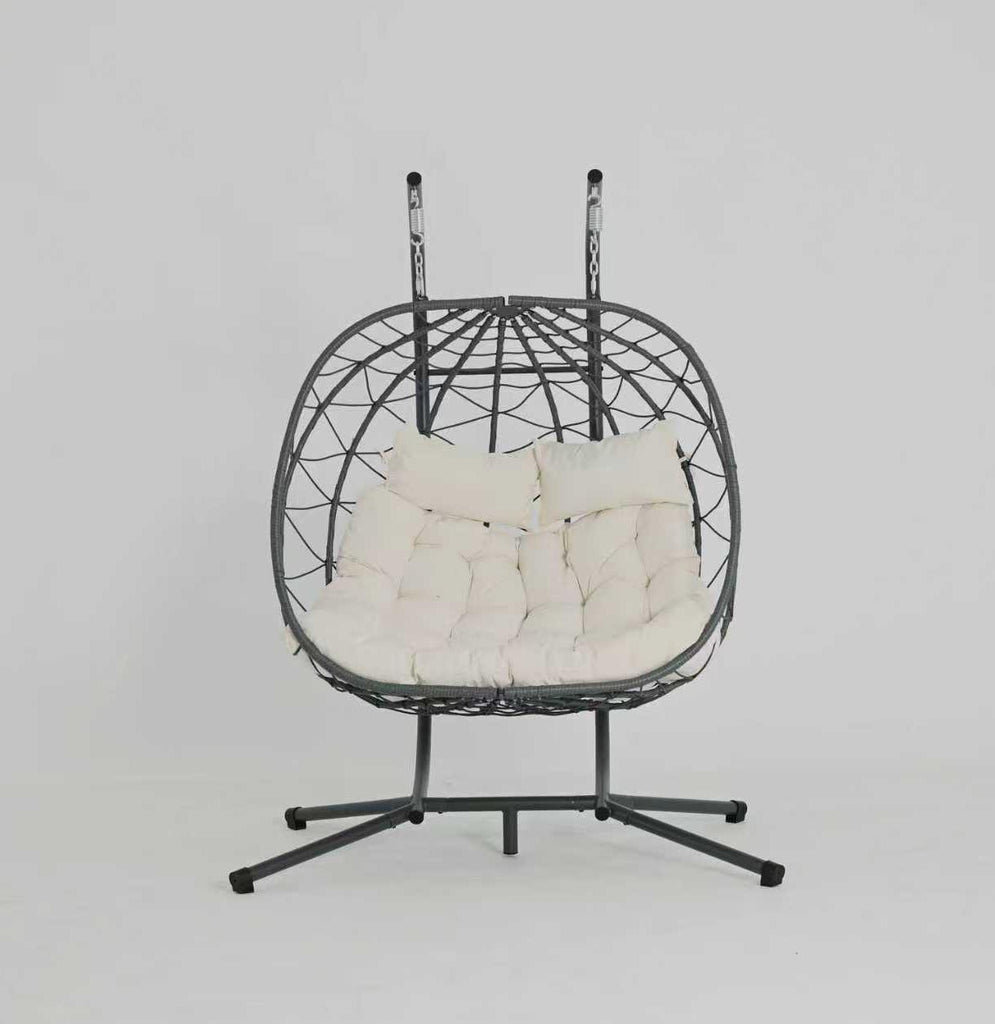2 Persons Egg Chair with Stand Indoor Outdoor Swing Chair Patio Wicker Hanging Egg Chair Hanging Basket Chair with Stand for Bedroom Living Room Balcony