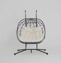 Load image into Gallery viewer, 2 Persons Egg Chair with Stand Indoor Outdoor Swing Chair Patio Wicker Hanging Egg Chair Hanging Basket Chair with Stand for Bedroom Living Room Balcony