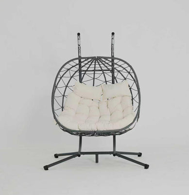 2 Persons Egg Chair with Stand Indoor Outdoor Swing Chair Patio Wicker Hanging Egg Chair Hanging Basket Chair with Stand for Bedroom Living Room Balcony
