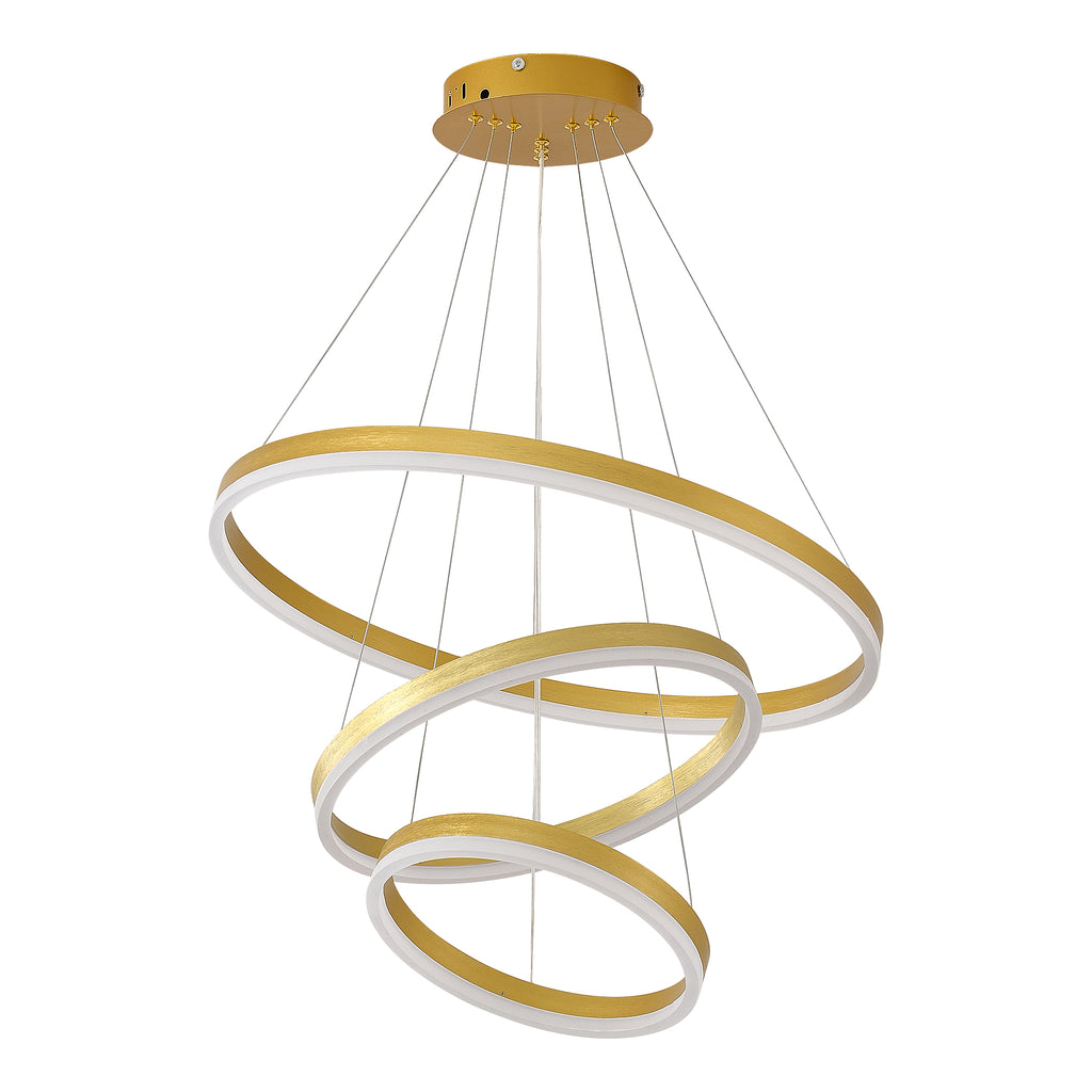 Modern Gold Led Chandelier 3 Rings Gold Dimmable  LED Chandeliers Light Fixture for Kitchen Island Height Adjustable Chandelier Led Pendant Light for Dining Room Bedroom Living Room