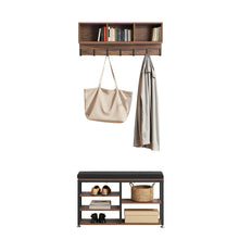 Load image into Gallery viewer, Coat Rack with Shoe Bench, 3-in-1 Shoe Coat Rack Combo Set with Hooks and Bookshelf, Steel Frame Hall Tree Entrance Storage Organizer Holder for Entry, Bedroom, Closet, Office, Rustic Brown