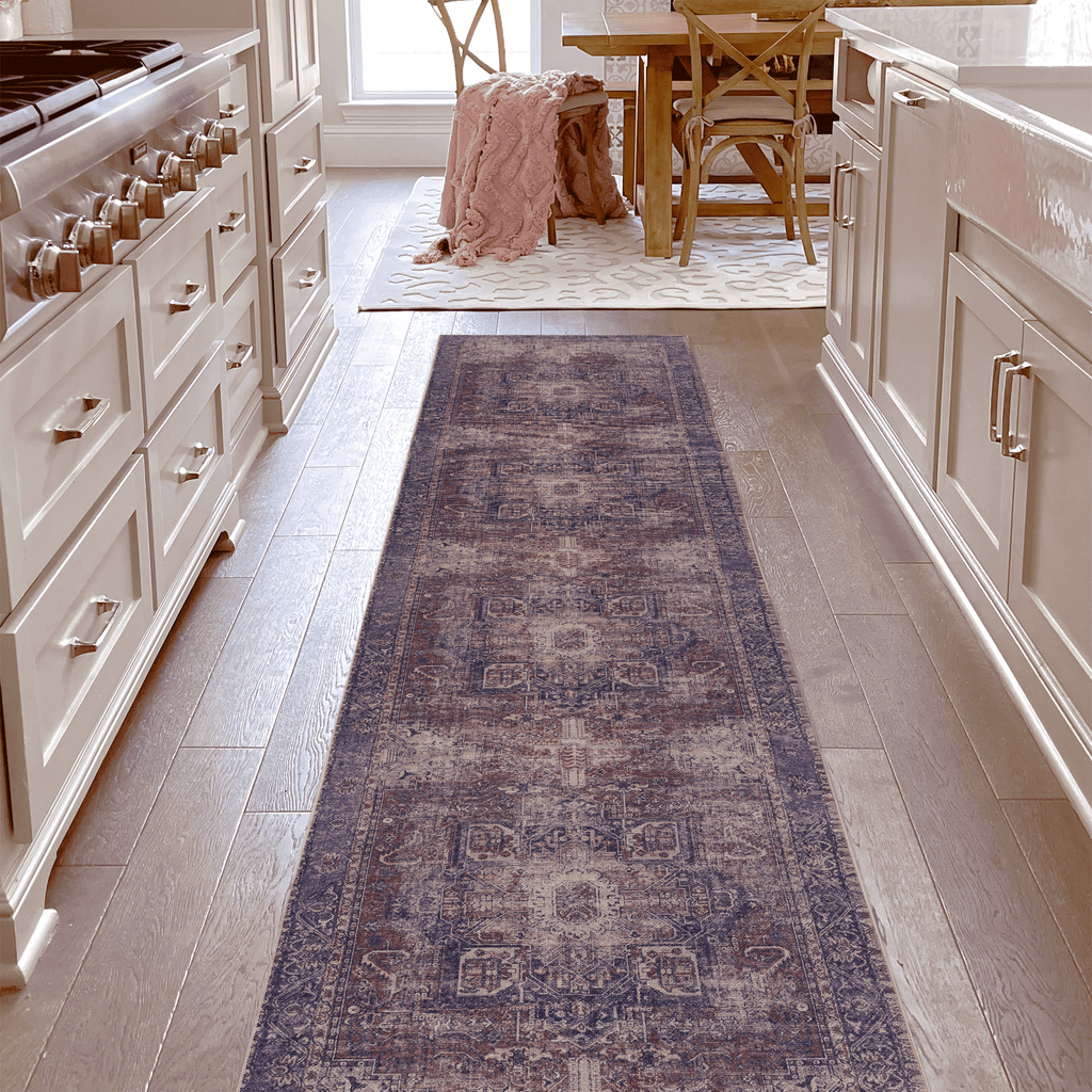 MAVAL Burgundy Washable Rug 2'6'' x 10' Runner Rug (Burgundy, 2'6'' x 10') Modern, Contemporary, Non-Shedding & Easy to Clean, Ideal for Living Room, Bedroom, Dining Space, 120*30 inch