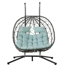 Load image into Gallery viewer, 2 Persons Egg Chair with Stand Indoor Outdoor Swing Chair Patio Wicker Hanging Egg Chair Hanging Basket Chair with Stand for Bedroom Living Room Balcony