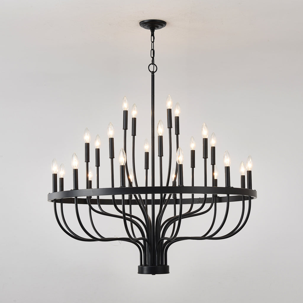24-Light Black Chandelier Industrial Iron Candle Chandelier Modern Suspended Farmhouse Chandeliers Pendant Light Fixtures for Dining Room Bedroom Living Room Kitchen Island Foyer E12 Bulb (NO Include)