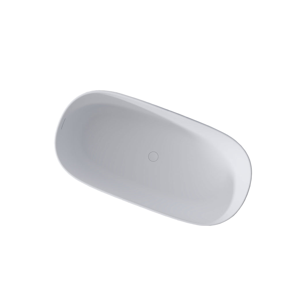 51'' Freestanding Bathtub Resin Stone Soaking Bathtub Solid Surface Modern Tubs with Overflow and Pop-up Drain in White