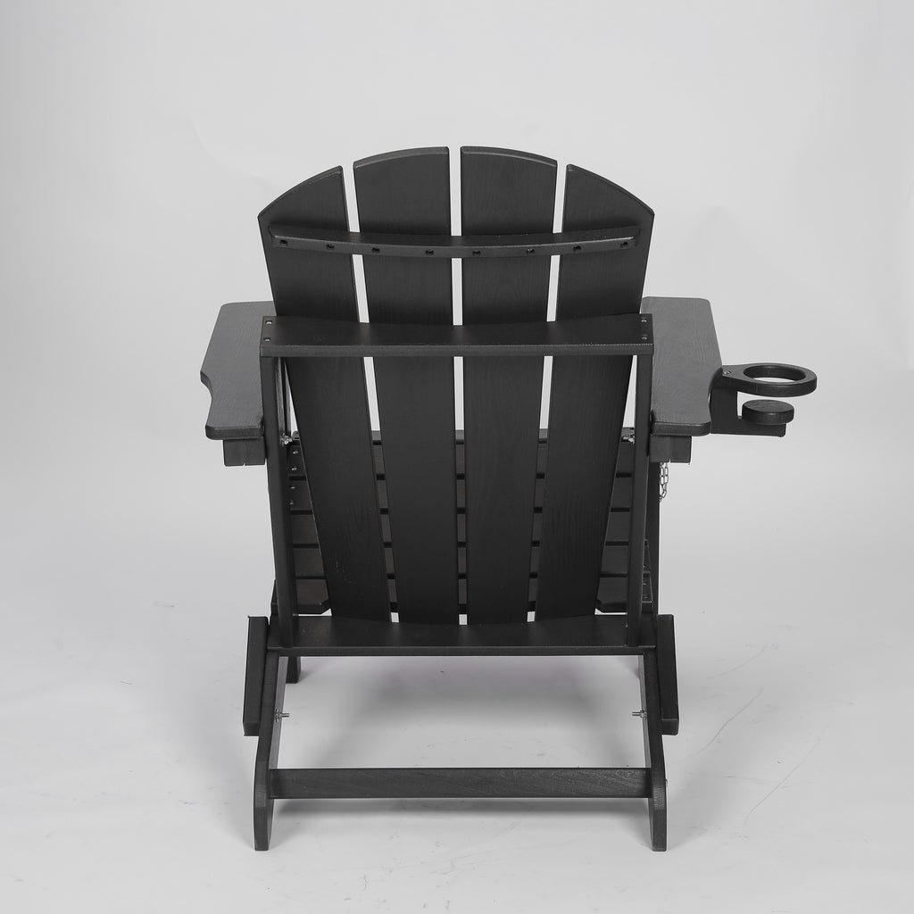 HDPE Folding Adirondack Chair with Dual Cup Holder - Composite Adirondack Chair with Wood Texture- Black