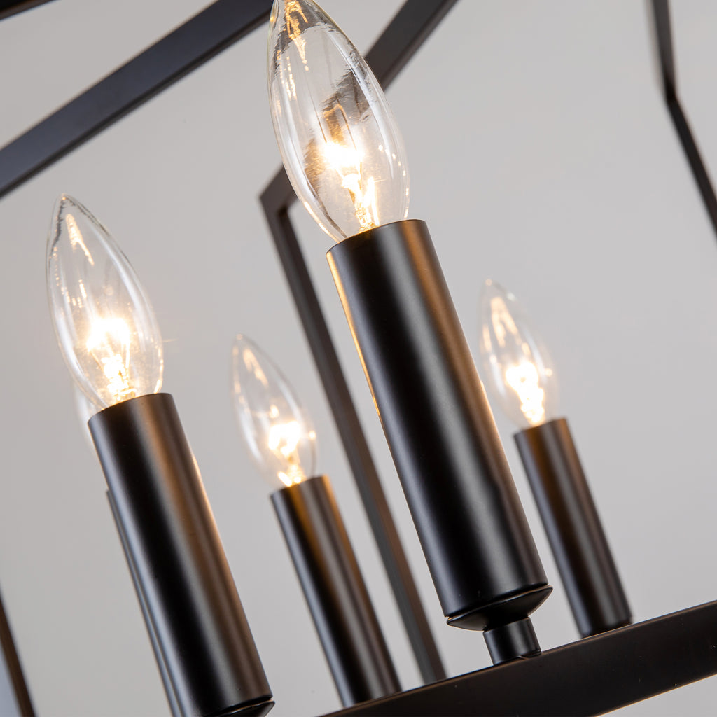 10-Light Metal Lantern Tiered Pendant Hanging Light Fixtures, Industrial Farmhouse Adjustable Height Chandeliers for Dining Room Hallway Foyer Entryway--Matte Black (E26 Bulbs Not Included)