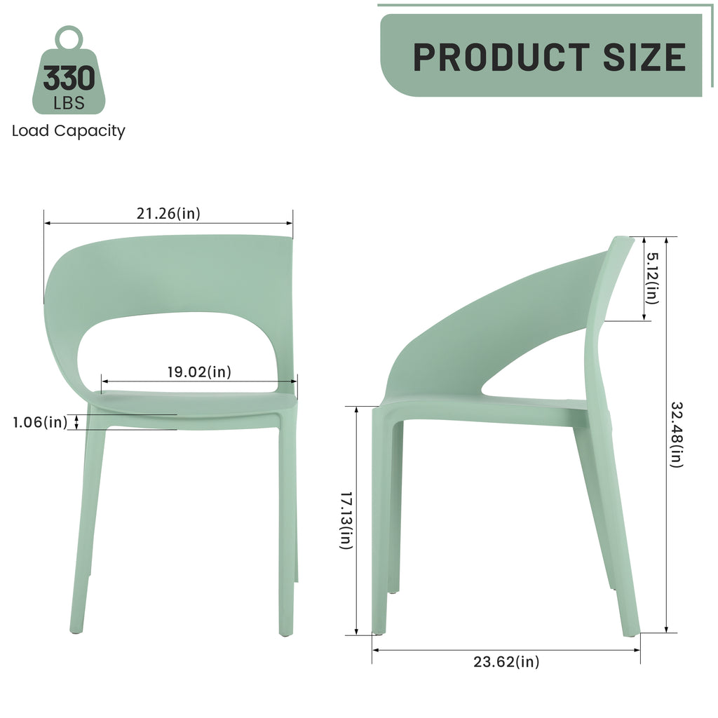 Summer - Haze Green Polypropylene Single-Side Chair - One-Piece Design for Indoor & Outdoor Use,suitable for living rooms, dining rooms, gardens, terraces and other scenarios  (Set of 4)