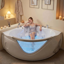Load image into Gallery viewer, 59" light luxury double corner whirlpool bathtub, 20 sets of multi-directional massage nozzles, chromotherapy healing atmosphere, brand-level certified accessories