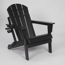 Load image into Gallery viewer, HDPE Folding Adirondack Chair with Dual Cup Holder - Composite Adirondack Chair with Wood Texture- Black