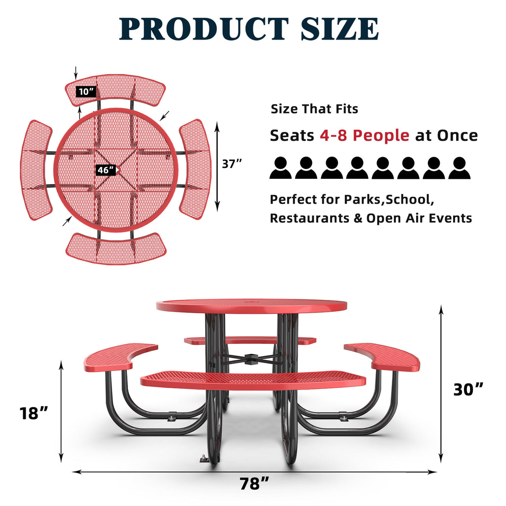 Red Round Table & Chair Set with Umbrella Hole