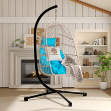 Load image into Gallery viewer, Double Hanging Egg Chair wth Stand, Patio Hammock Swing Chair with Cushion Loveseat for Bedroom, Balcony, Garden, Indoor, Outdoor,(Grey)