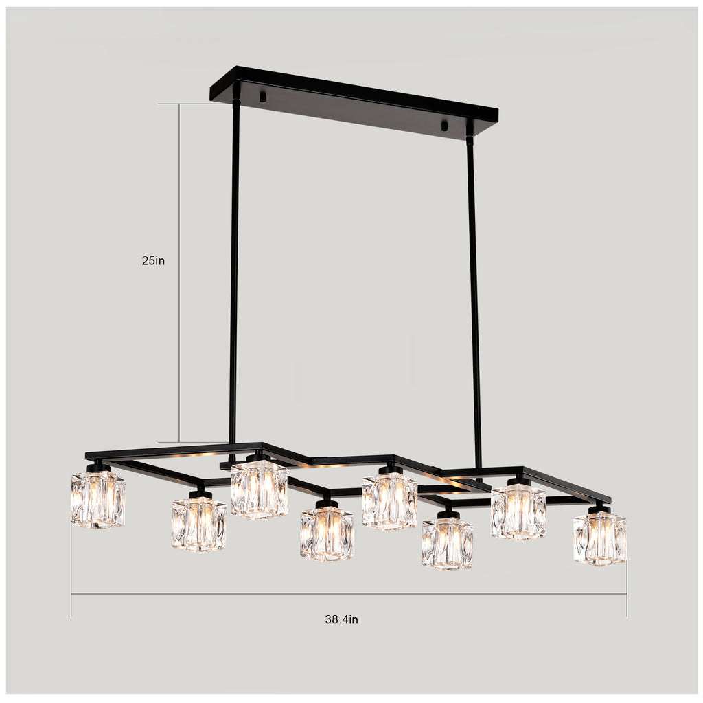 Matte Black Crystal  Chandelier for Dining Room, 8-Light Kitchen Chandelier Light Fixture Modern Metal Industrial  Chandeliers for Farmhouse Entryway Living Room (8*G9 Bulbs Included)