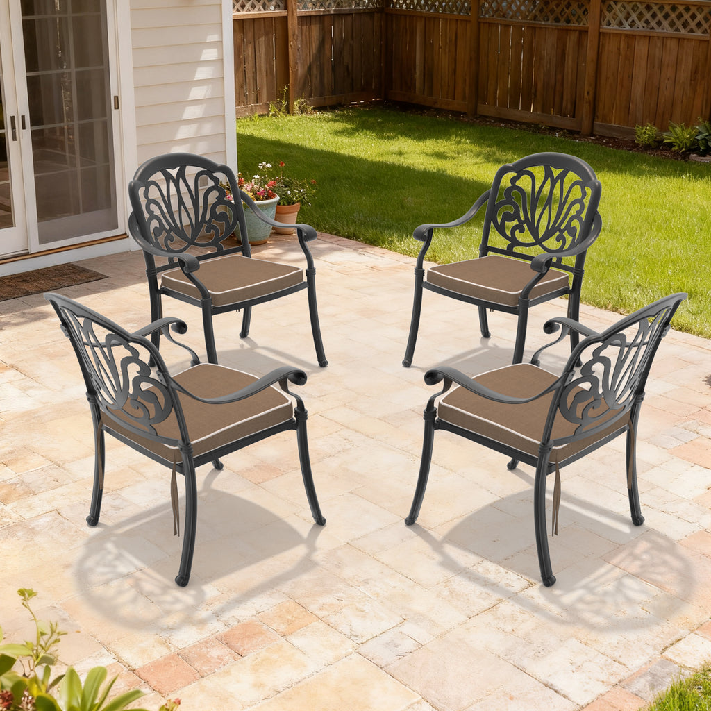 Cast Aluminum Patio Dining Chair 2PCS With Black Frame and Blue Cushions (same sku: W171091759)
