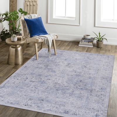 LOOM & LUXE 5x8 Area Rugs for  Washable Rug, Low-Pile, Non-Slip, Non-Shedding, Foldable, Kid & Pet Friendly - Area Rugs for living room, bedroom, kitchen  (Blue/Cream, 5' x 8')