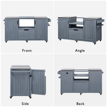 Load image into Gallery viewer, K&amp;K 66.5" Outdoor Kitchen Island for Big Green Egg Grills, Solid Wood Outdoor Grill Cart for Tabletop Grill with Stainless Steel Top, Drawer, Compatible with Large Big Green Egg, Kamado Joe- Grey Blue