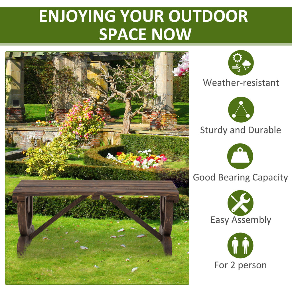 Outsunny 2-Person Wooden Garden Bench, Outdoor Wagon Wheel Porch Bench for Backyard Garden, Support 550 LBS, Rustic Country Style Patio Furniture, Brown
