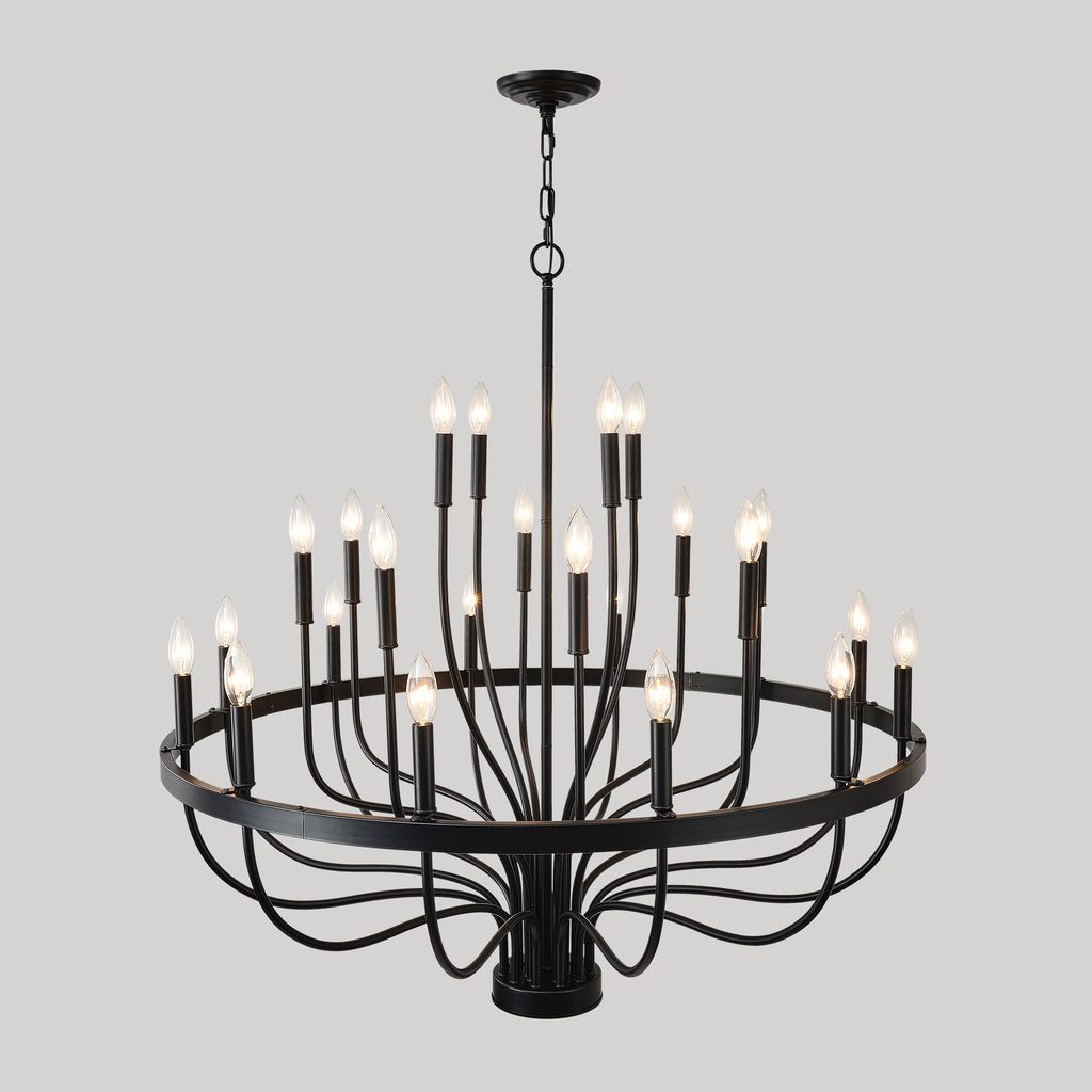 24-Light Black Chandelier Industrial Iron Candle Chandelier Modern Suspended Farmhouse Chandeliers Pendant Light Fixtures for Dining Room Bedroom Living Room Kitchen Island Foyer E12 Bulb (NO Include)