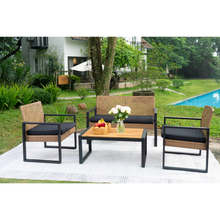 Load image into Gallery viewer, 4-Piece Patio Furniture Set Outdoor Balcony Porch Garden Backyard Lawn Furniture Acacia Wood Table Top, Morden Black and Light Brown