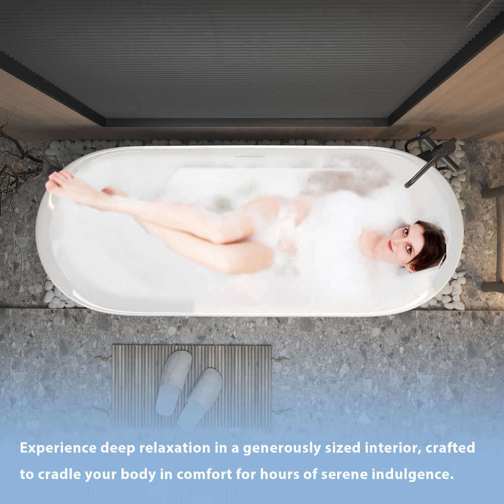 59 "Acrylic freestanding tub, Gloss white,  with chrome overflow and pop-up Drain, CUPC Certified