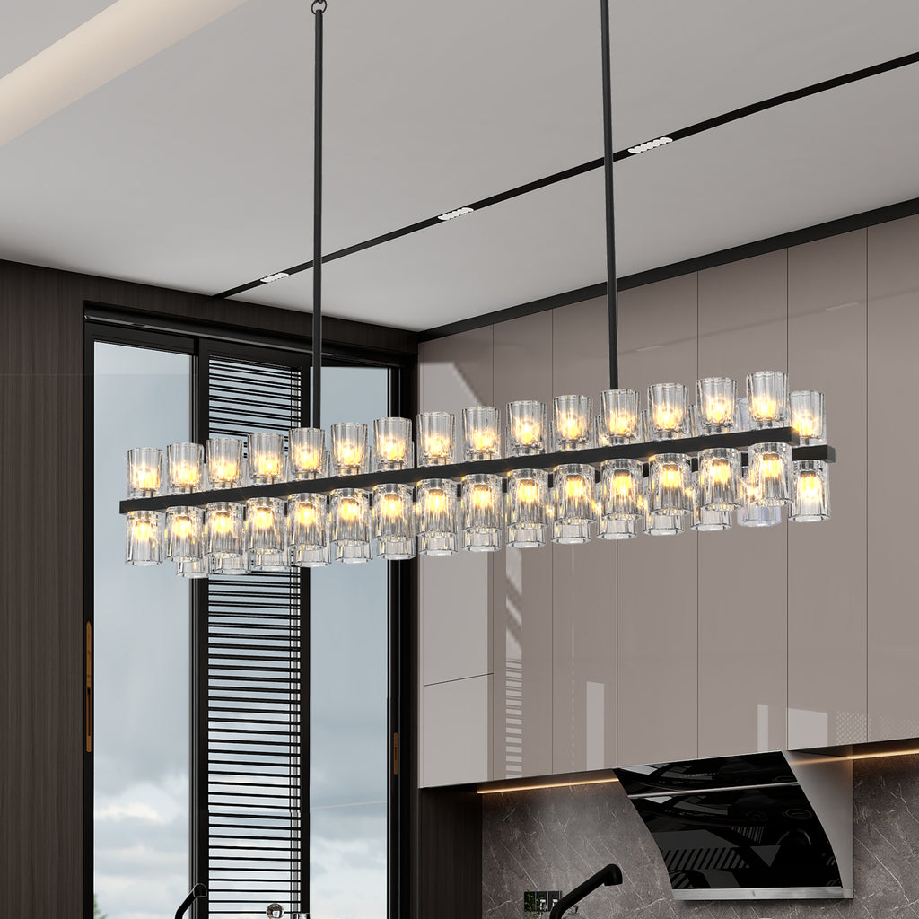 (L005030-D48-P48B/W1340P310779)48 Inches Luxury Chandeliers Crystal Living Room Decorative Lights Simple Modern Dining Room LED Lighting,for Home Decor (Bulbs Included) Black