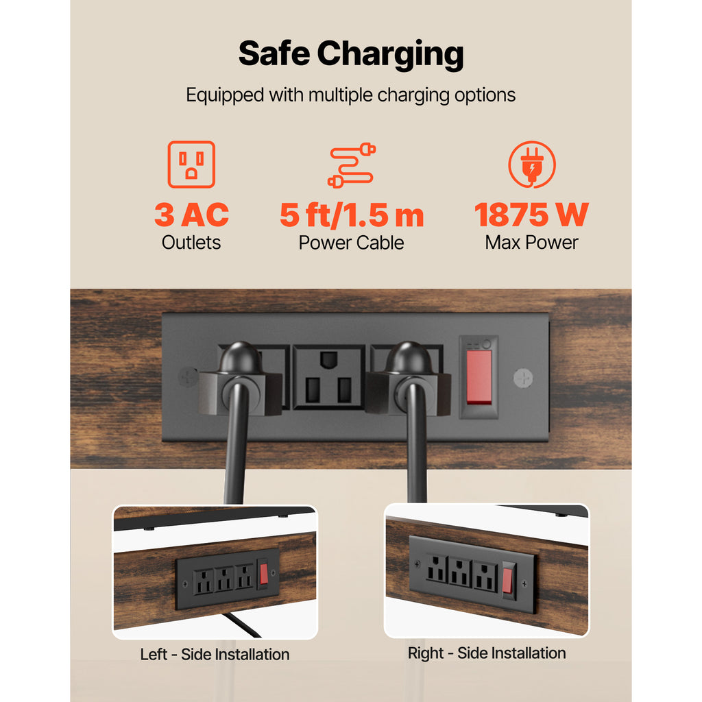 Kitchen Bakers Rack, 5 ft Power Cable Bakers Rack with Power Outlet, Kitchen Stand with X-Shaped Support Bar, 12 S-Shaped Hooks, Coffee Bar Stand for Dishes, Spice Bottles, Built-In Power Strip