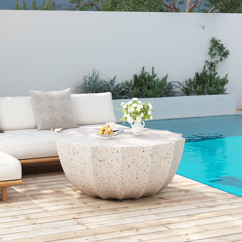 35.43" Modern Outdoor and Indoor Waterproof Coffee Table, Durable MgO Cement Design, Suitable for Terraces, Gardens, Backyards and Living Rooms ( White)