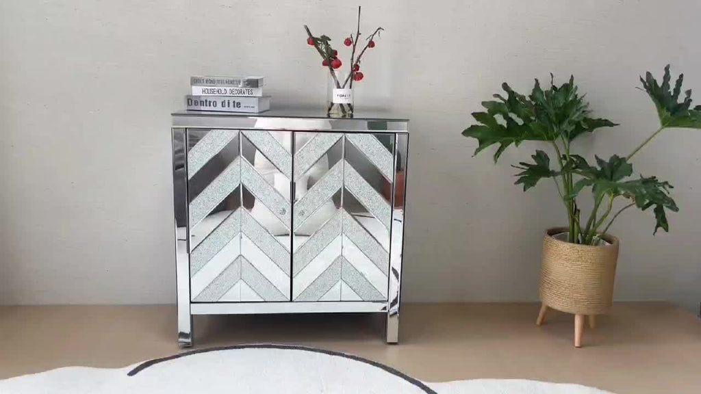 Storage Cabinet with Mirror Trim and M Shape Design Spliced Combination For Living Room, Dining Room, Entryway, Kitchen