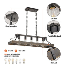 Load image into Gallery viewer, 34-Inch Black Gold Vintage Pendant Light, 5 E26 Bulb Sockets, Adjustable Chain Height – Antique Style Chandelier for Dining Room, Kitchen, or Living Room (Bulb Not Included)