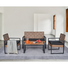 Load image into Gallery viewer, 4-Piece Patio Furniture Set Outdoor Balcony Porch Garden Backyard Lawn Furniture Acacia Wood Table Top, Morden Black and Light Brown