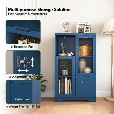 MDF painted Cabinet with Glass Doors and drawer, open storage space, Navy Blue, Bedroom, Living room