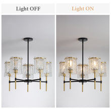 Load image into Gallery viewer, Modern 5-Light Black and Gold Chandelier, Textured Glass Pendant Light with Electroplated Gold Finish for Living Room Dining Room Not Including the Bulb