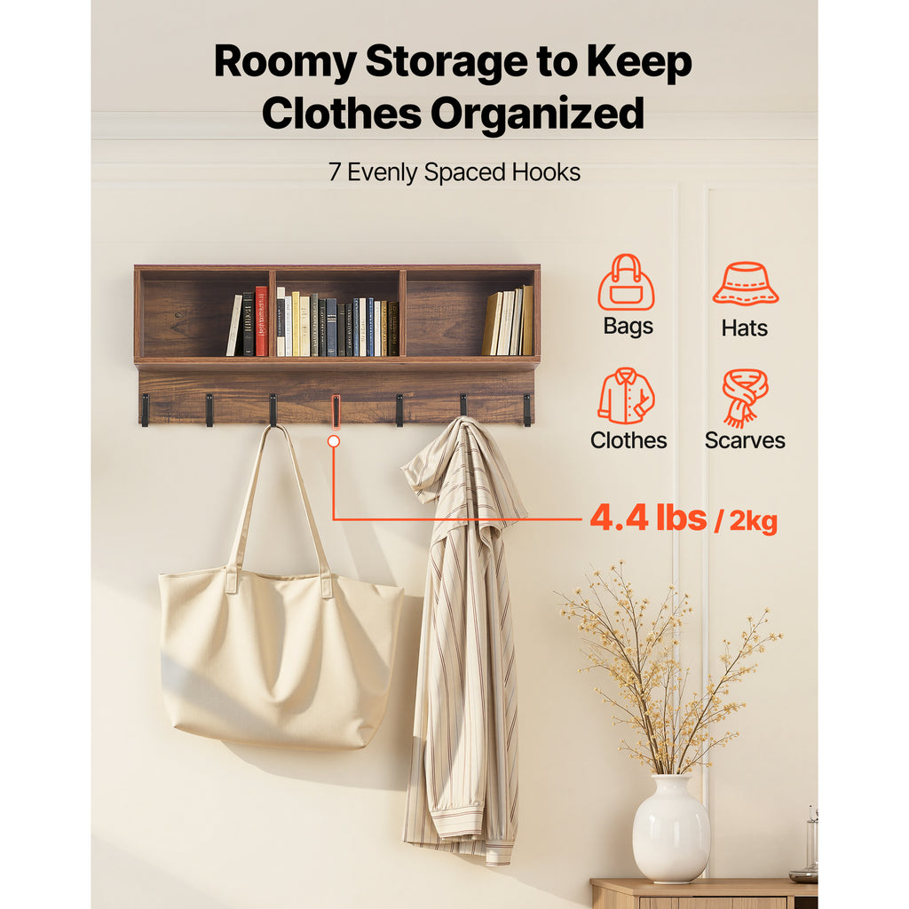 Coat Rack with Shoe Bench, 3-in-1 Shoe Coat Rack Combo Set with Hooks and Bookshelf, Steel Frame Hall Tree Entrance Storage Organizer Holder for Entry, Bedroom, Closet, Office, Rustic Brown