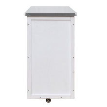 Load image into Gallery viewer, Outdoor Kitchen Island Fir Wood Prep Station Lockable Kitchen Cart with Stainless Top, Ample Storage Space, Towel and Spice Racks for Patio and Outdoor, White