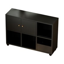 Load image into Gallery viewer, Rolling Toy Storage Cabinet on Wheels - Black Iron Playroom Organizer with Open Cubbies and Closed Cabinets, Sturdy Metal Storage Furniture for Bedroom &amp; Home
