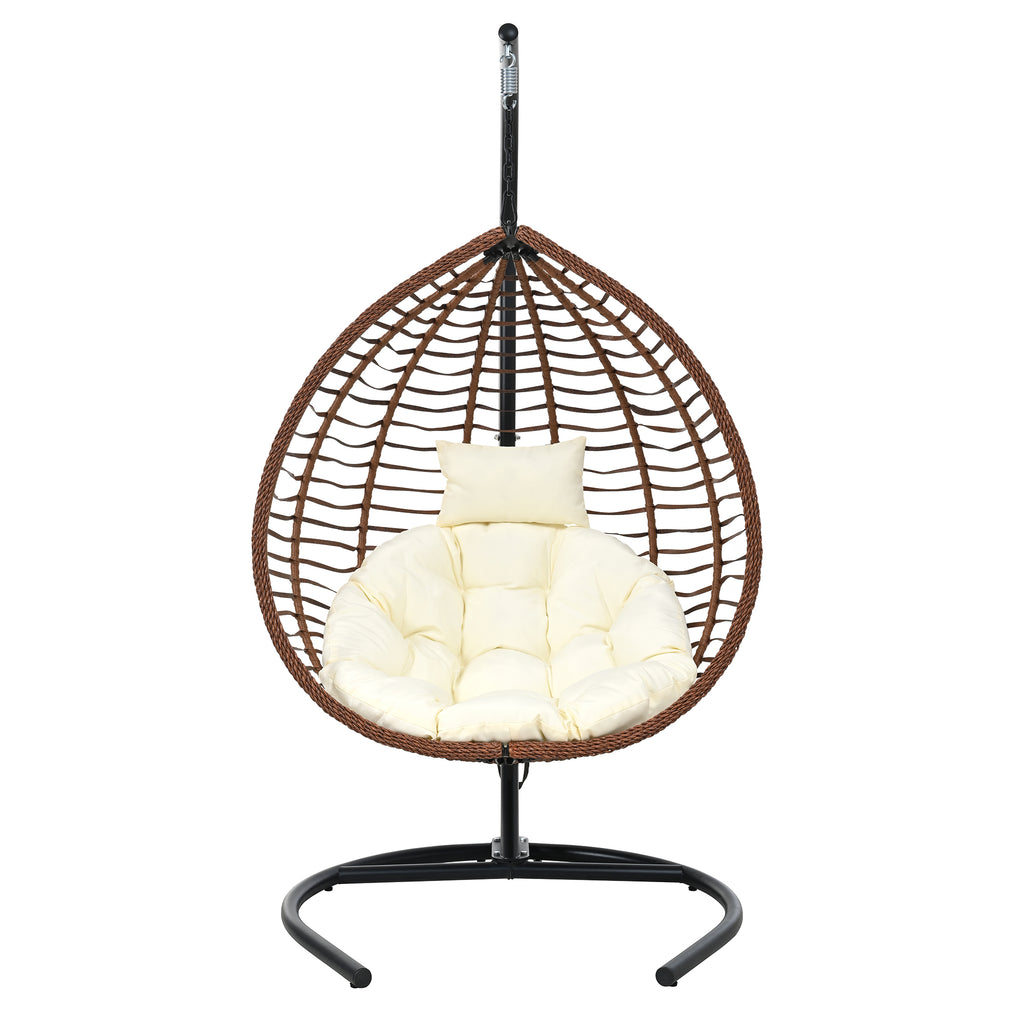 U_STYLE Indoor Outdoor Hanging Hammock Chair with Stand, Foldable Rattan Egg Swing Chair with Iron Frame and Plush Cushion & Removable Headrest,Suitable for Porch Garden,Balcony,Indoor