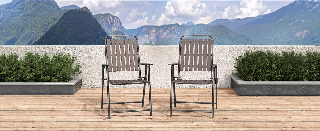 BROWN - [Instant Setup] 2-Piece Folding Chair, No Assembly Required, 350lb Capacity, Rust-Resistant & Stain-Proof for Balcony/Garden