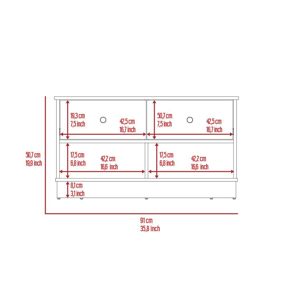 Tulip Storage Bench, Two Drawers, Two Shelves