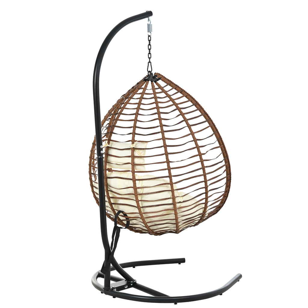 U_STYLE Indoor Outdoor Hanging Hammock Chair with Stand, Foldable Rattan Egg Swing Chair with Iron Frame and Plush Cushion & Removable Headrest,Suitable for Porch Garden,Balcony,Indoor