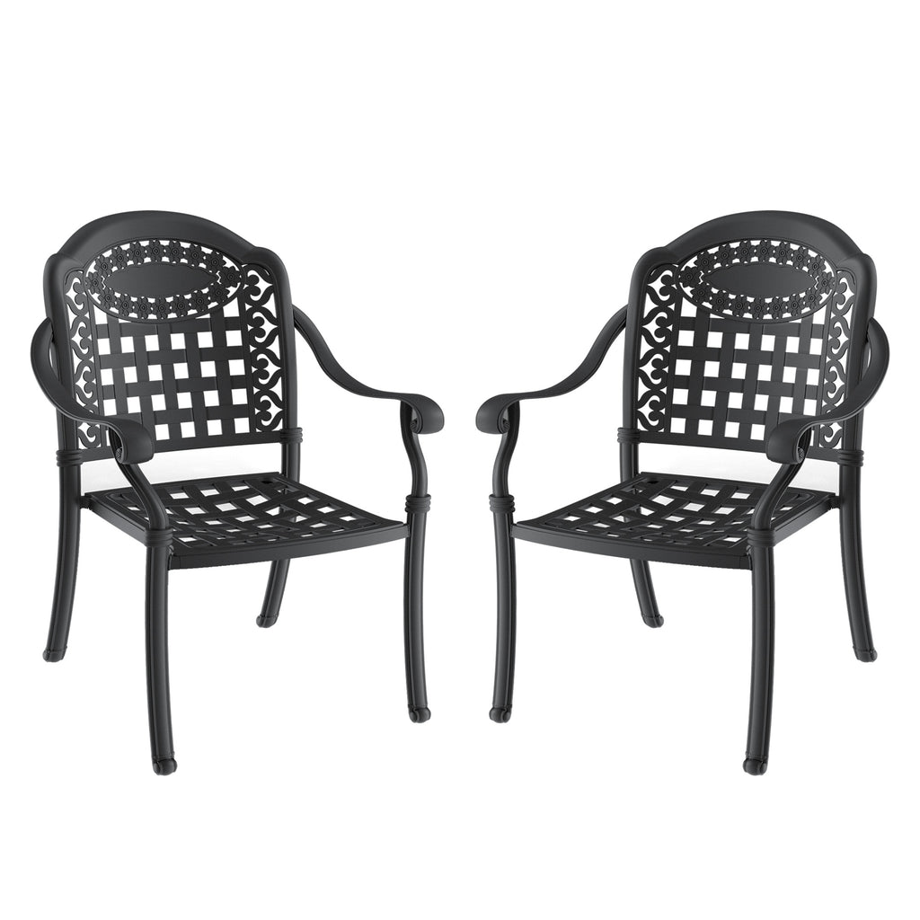 Cast Aluminum Patio Dining Chair 2PCS With Black Frame and Blue Cushions (same sku: W171091759)