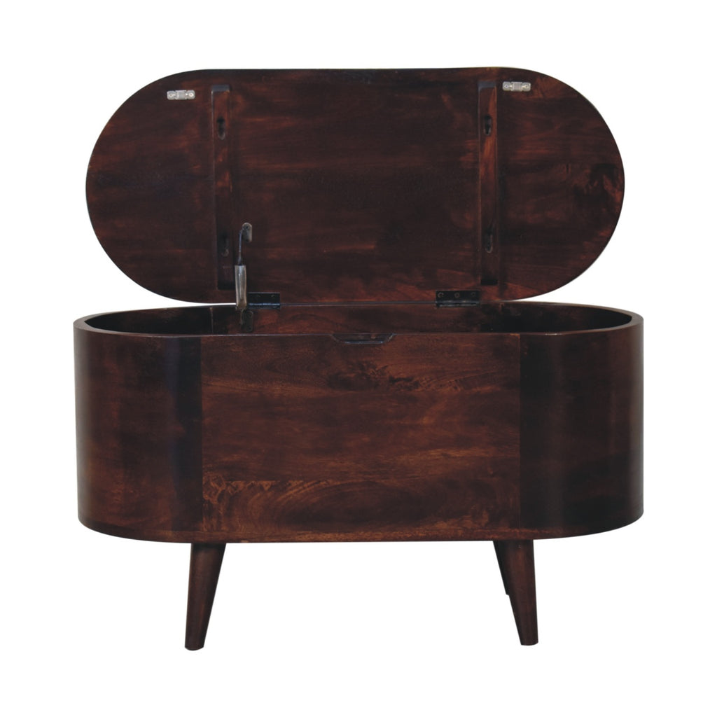 Solid Wood Light Rounded Lid-up Blanket Box, Walnut, Dark Brown