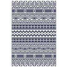Load image into Gallery viewer, Outsunny Outdoor Patio Rug, Large Camping Carpet with Carrying Bag, 6' x 9' Waterproof Plastic Straw, Reversible, Blue &amp; White Geometric