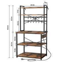 Load image into Gallery viewer, Kitchen Bakers Rack, 5 ft Power Cable Bakers Rack with Power Outlet, Kitchen Stand with X-Shaped Support Bar, 12 S-Shaped Hooks, Coffee Bar Stand for Dishes, Spice Bottles, Built-In Power Strip