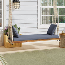 Load image into Gallery viewer, TOPMAX Patio Wooden Swing Chair, Hanging Porch Swing Bench with Cushion&amp;Pillows, 10.8Ft Hemp Ropes for Garden,Backyard, Lawn,Gray