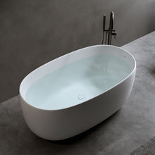 Load image into Gallery viewer, 47'' Independent solid surface resin stone bathtub, a modern designed independent bathtub with pop-up drainage and overflow pipes, suitable for small households