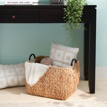 Load image into Gallery viewer, Ludmilla Rectangular Multi Purpose Water Hyacinth Woven Wicker Baskets with Handles - 16" x 12" x 13" - Natural Brown - For Towel, Toys, Magazine and Kitchen Storage