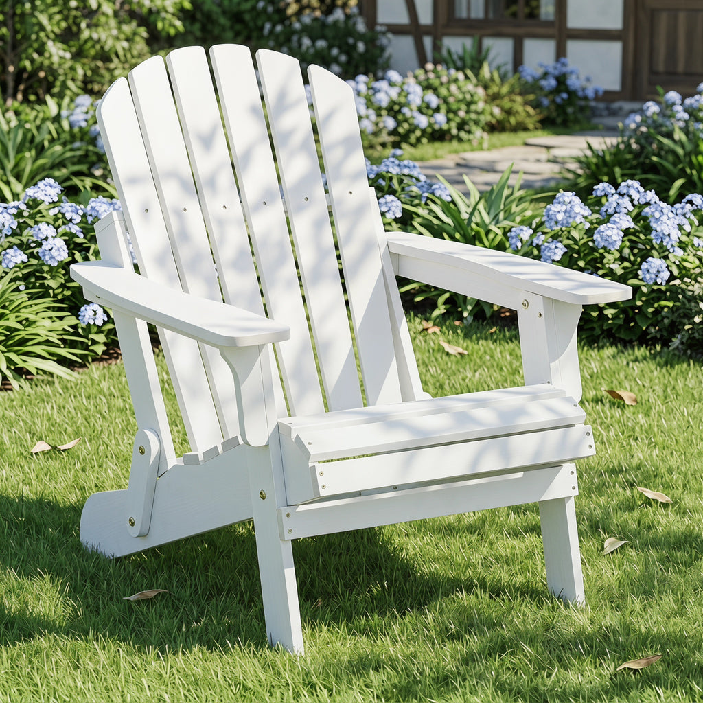 Oversize Wooden Outdoor Folding Adirondack Chair with Pre-Assembled BackRest & SeatBoard, Wood Patio Chair for Garden Backyard Porch Pool Deck Firepit