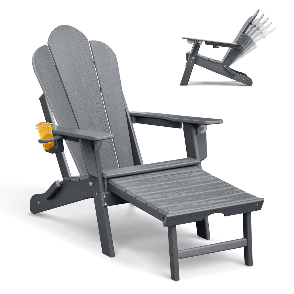 Outdoor Adirondack Chair for Relaxing, HDPE All-weather Fire Pit Chair, Patio Lawn Chair for Outside Deck Garden Backyardf Balcony, Grey