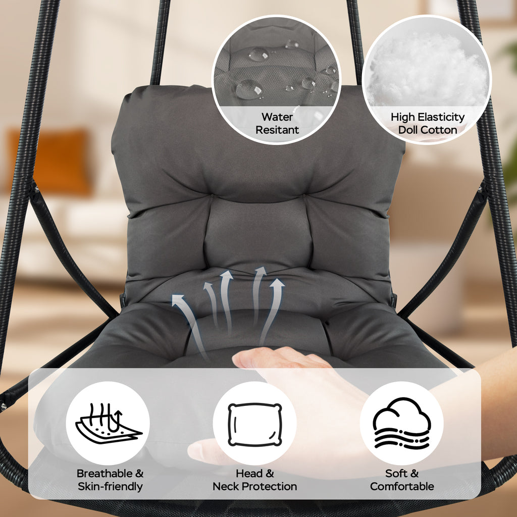 Swing Egg Chair with Stand Indoor Outdoor Wicker Rattan Patio Basket Hanging Chair with C Type bracket , with cushion and pillow,Patio Wicker folding Hanging Chair( Special construction cup holder