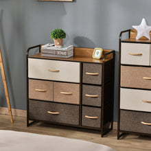 Load image into Gallery viewer, HOMCOM 7-Drawer Dresser, Fabric Drawers, 3-Tier Storage Organizer for Bedroom Entryway, Tower Unit with Steel Frame Wooden Top, Maple Wood